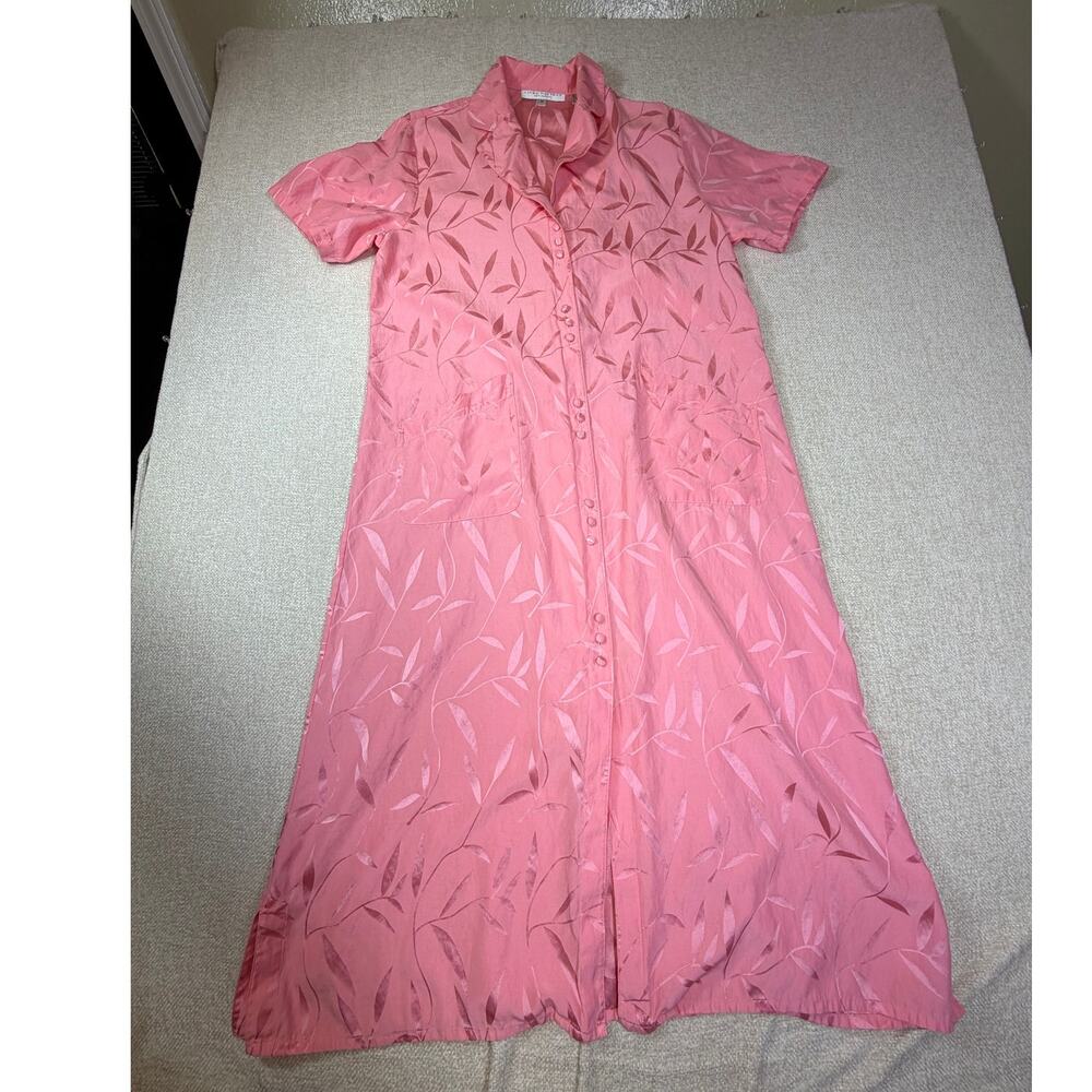 Linda Hartman Women M Pink Silk Blend Long Sleeve Lounge Robe Day Dress Style